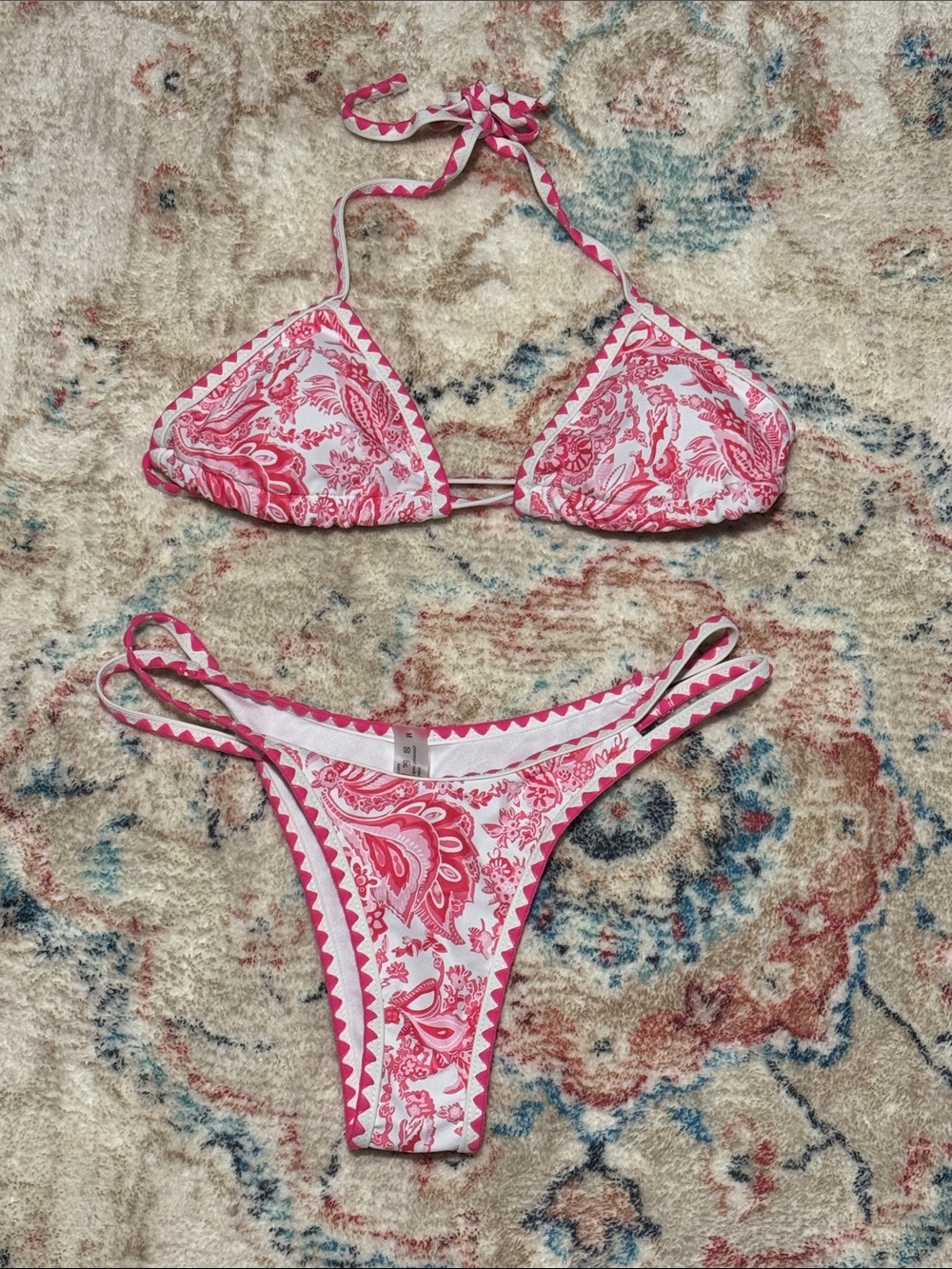 NWOT Pink Paisley Triangle Bikini Set